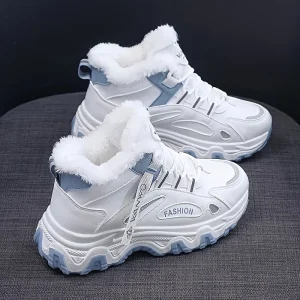 Women's Casual Sneakers Color-block Thick Sole Chunky Sneakers Warm Plush Lined Anti-slip Running Shoes Platform Tennis Shoes
