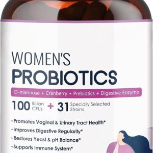 Probiotics for Women, 100 Billion CFUs Probiotic with Digestive Enzymes & Prebiotics, Vaginal Probiotics with Cranberry for Urinary Tract Health, pH Balance, 90 Veggie Capsules