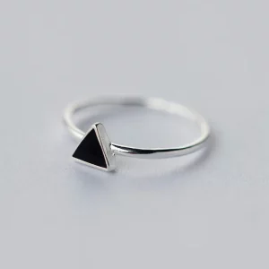 925 Sterling Silver Geometric Black Enamel Triangle OL Adjustable Ring Minimalist Fine Jewelry For Women Party Gift