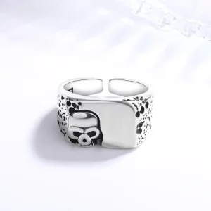 925 Sterling Silver Unique Skull Lines Ring For Women Fine Jewelry Finger Adjustable Open Vintage Ring For Party Birthday Gift